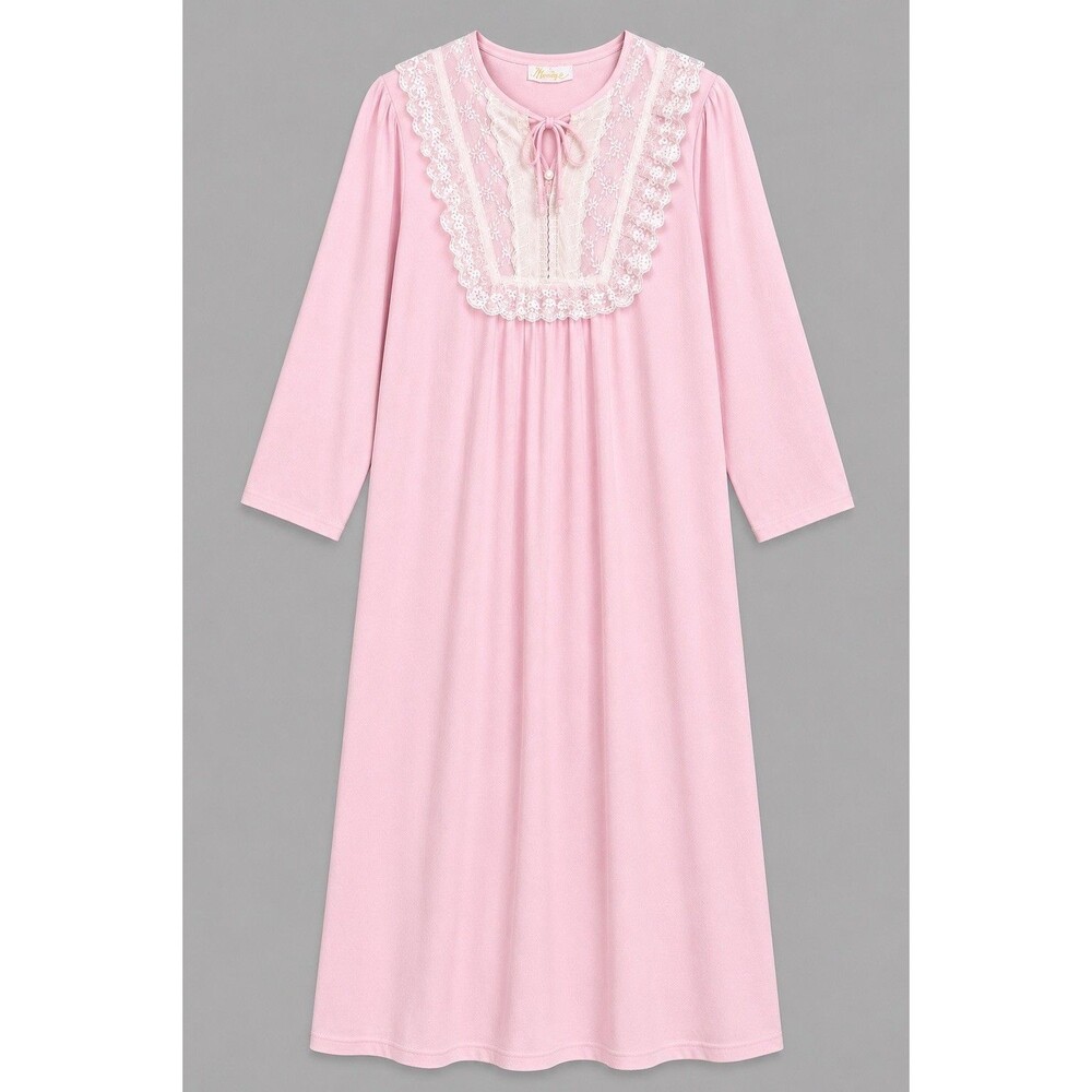 Vintage Monique Gown Women's Medium Pink Lace Ruffle 3/4 Sleeve Nightgown